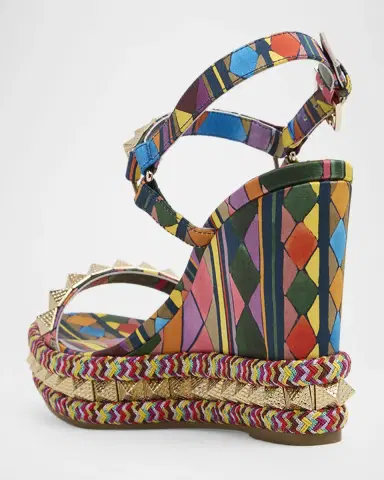 Christian Louboutin 100mm Pyraclou Satin Spike Wedge Sandals | Thumbnail 2 Christian Louboutin 100mm Pyraclou Satin Spike Wedge Sandals | Thumbnail 2