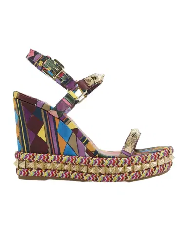 Christian Louboutin 100mm Pyraclou Satin Spike Wedge Sandals | Thumbnail 1 Christian Louboutin 100mm Pyraclou Satin Spike Wedge Sandals | Thumbnail 1