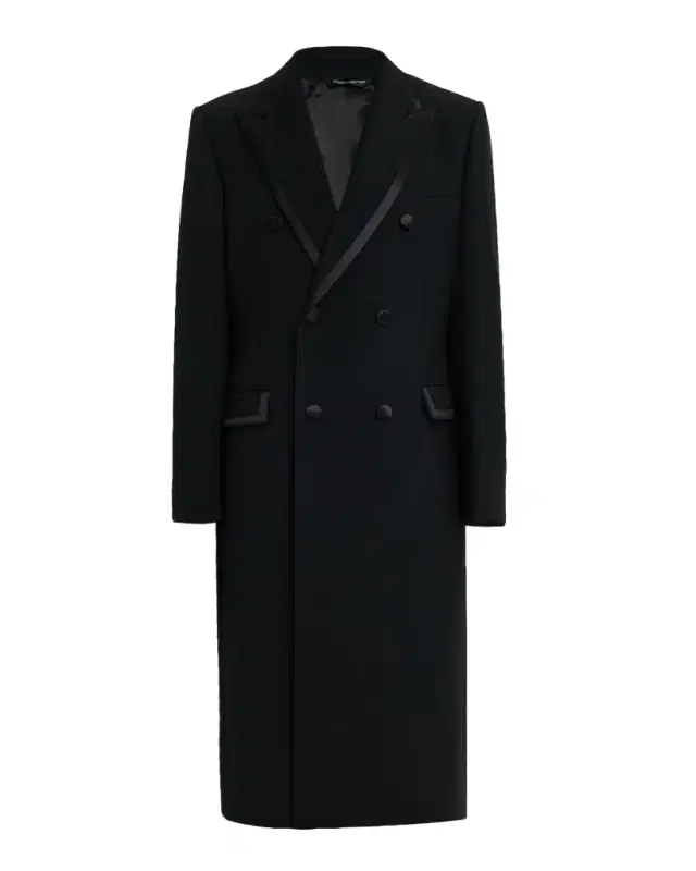 Men 's Silk-Trim Peak Lapel Double-Breasted Overcoat