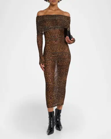 Lapointe Bodycon Leopard-Print Mesh Midi Dress | Thumbnail 2 Lapointe Bodycon Leopard-Print Mesh Midi Dress | Thumbnail 2