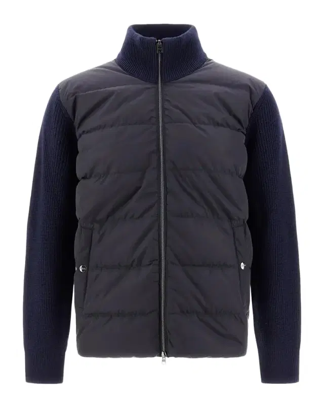 Men's Quilted Padded Cardigan with Knit Panels