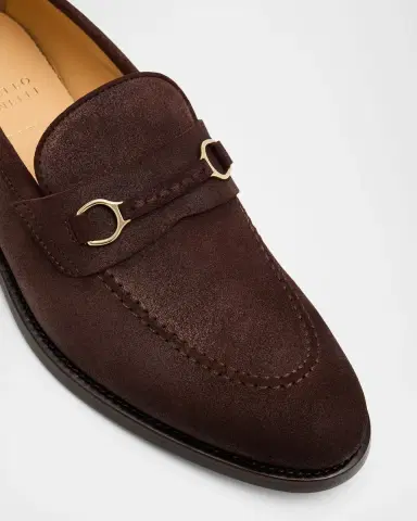 Brunello Cucinelli Men 's Oiled Suede Bit Loafers | Thumbnail 5 Brunello Cucinelli Men 's Oiled Suede Bit Loafers | Thumbnail 5