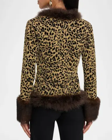 Valentino Garavani Feather and Lamb Shearling Trim Metallic Leopard Jacket | Thumbnail 2 Valentino Garavani Feather and Lamb Shearling Trim Metallic Leopard Jacket | Thumbnail 2