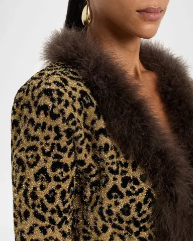 Valentino Garavani Feather and Lamb Shearling Trim Metallic Leopard Jacket | Thumbnail 4 Valentino Garavani Feather and Lamb Shearling Trim Metallic Leopard Jacket | Thumbnail 4
