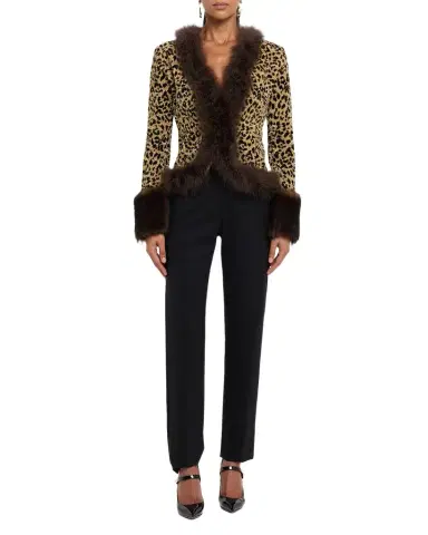 Valentino Garavani Feather and Lamb Shearling Trim Metallic Leopard Jacket | Thumbnail 1 Valentino Garavani Feather and Lamb Shearling Trim Metallic Leopard Jacket | Thumbnail 1