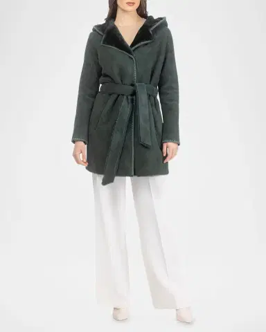 Gorski Merino Shearling Lamb Belted Parka With Embroidered Trim | Thumbnail 2