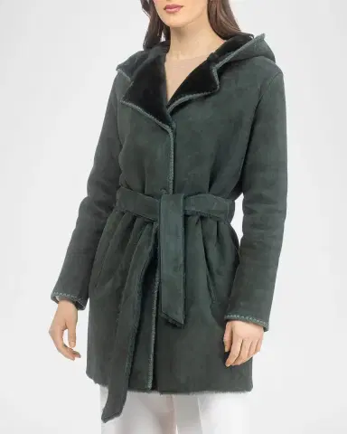 Gorski Merino Shearling Lamb Belted Parka With Embroidered Trim | Thumbnail 4