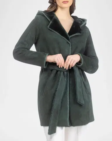 Gorski Merino Shearling Lamb Belted Parka With Embroidered Trim | Thumbnail 5