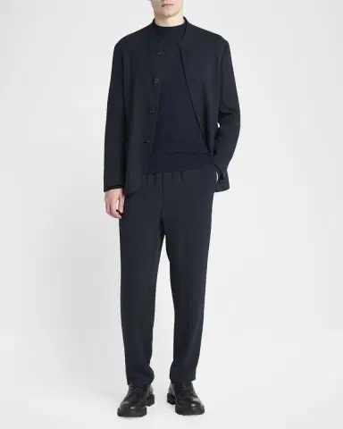 Giorgio Armani Men's Micro-Chevron Cupro and Viscose Pull-On Pants | Thumbnail 2 Giorgio Armani Men's Micro-Chevron Cupro and Viscose Pull-On Pants | Thumbnail 2
