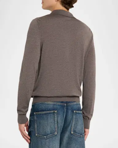 Saint Laurent Men's Fine Wool Knit Pocket Polo Sweater | Thumbnail 3 Saint Laurent Men's Fine Wool Knit Pocket Polo Sweater | Thumbnail 3