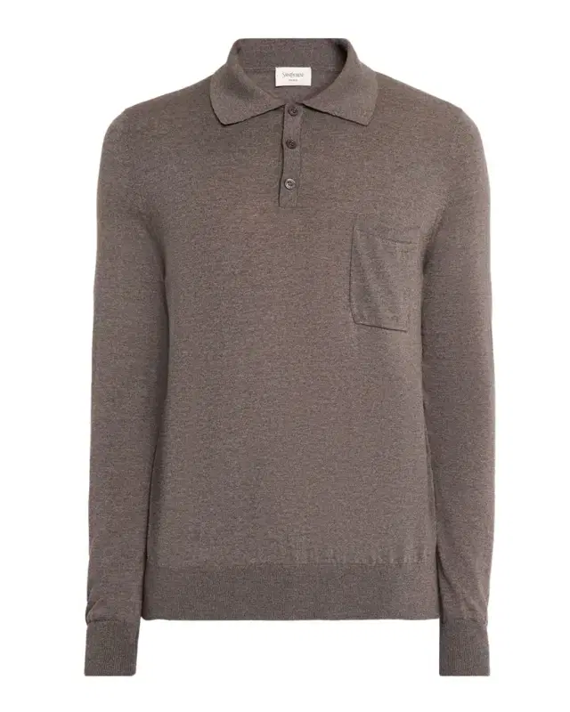 Men 's Fine Wool Knit Pocket Polo Sweater