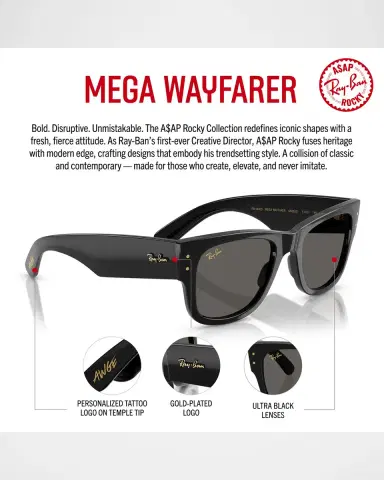 Ray-Ban Men's RB0840S Mega Wayfarer A$AP ROCKY Blacked Out Collection Square Sunglasses | Thumbnail 5