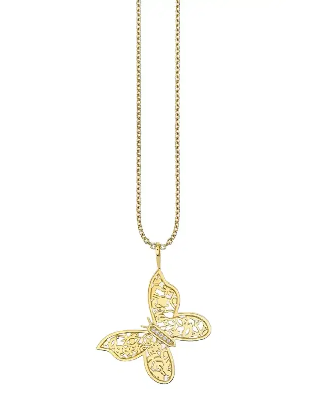 14K Icon Wallpaper Butterfly Charm on Heavy Tiffany Chain Necklace
