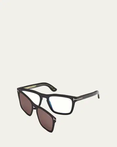 Tom Ford Men's Icon Square Acetate Blue Block Optical Glasses with Clip-On Sunglasses | Thumbnail 2