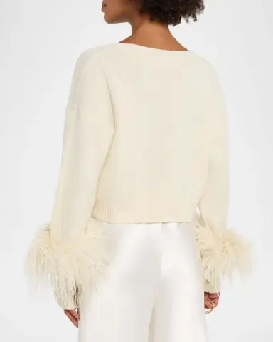Lapointe Feather-Trim Cashmere Crop Sweater | Thumbnail 3