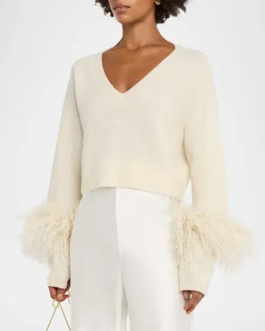 Lapointe Feather-Trim Cashmere Crop Sweater | Thumbnail 4
