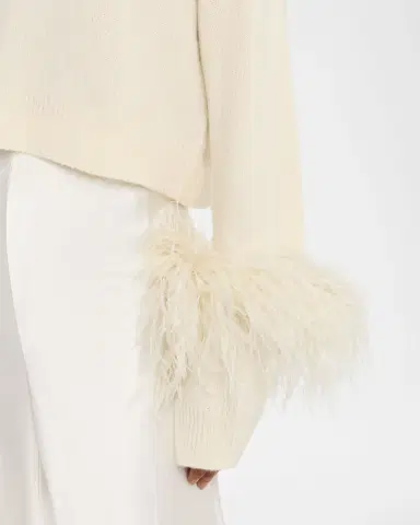 Lapointe Feather-Trim Cashmere Crop Sweater | Thumbnail 5