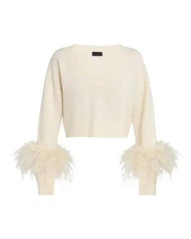 Lapointe Feather-Trim Cashmere Crop Sweater | Thumbnail 1