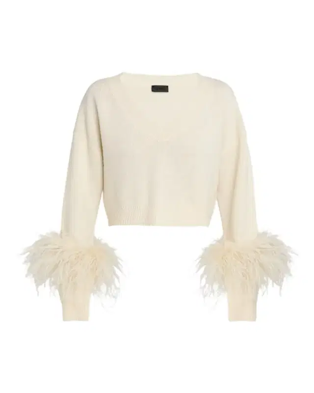 LAPOINTE Feather-Trim Cashmere Crop Sweater