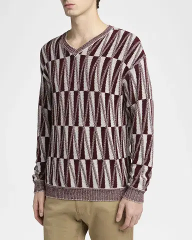 Giorgio Armani Men's Jacquard Stitch Cashmere Blend V-Neck Sweater | Thumbnail 3 Giorgio Armani Men's Jacquard Stitch Cashmere Blend V-Neck Sweater | Thumbnail 3
