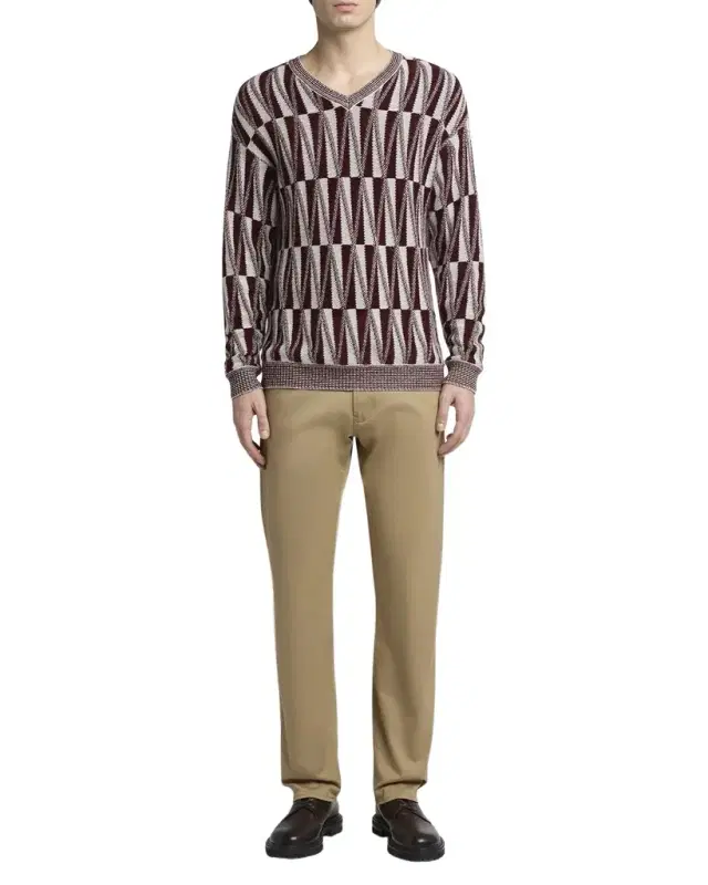 Men 's Jacquard Stitch Cashmere Blend V-Neck Sweater