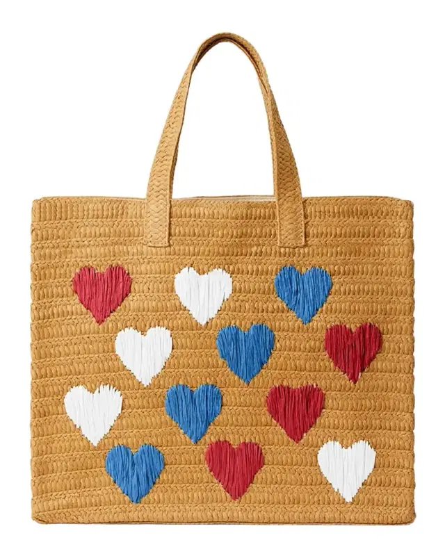 Embroidered Heart Beach Tote Bag