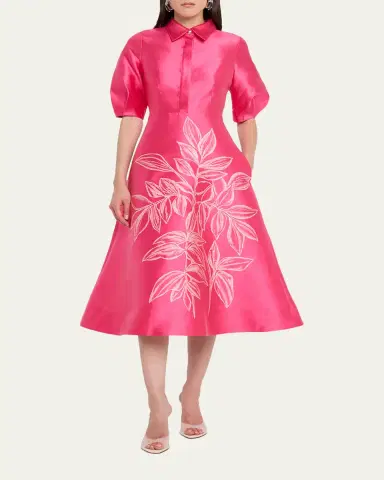 Rickie Freeman for Teri Jon Puff-Sleeve Gazar Midi Shirtdress | Thumbnail 2