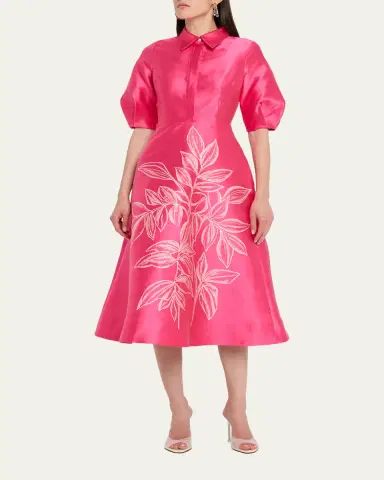 Rickie Freeman for Teri Jon Puff-Sleeve Gazar Midi Shirtdress | Thumbnail 4