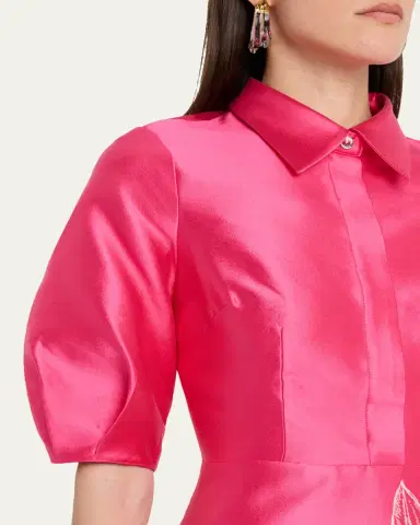 Rickie Freeman for Teri Jon Puff-Sleeve Gazar Midi Shirtdress | Thumbnail 5