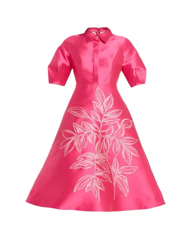 Rickie Freeman for Teri Jon Puff-Sleeve Gazar Midi Shirtdress