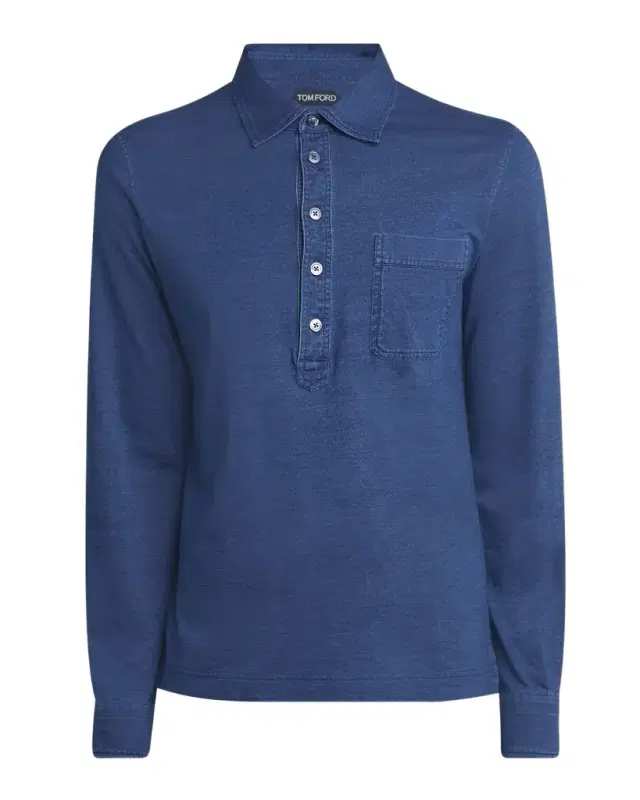Men 's Cotton Long-Sleeve Pocket Polo Shirt