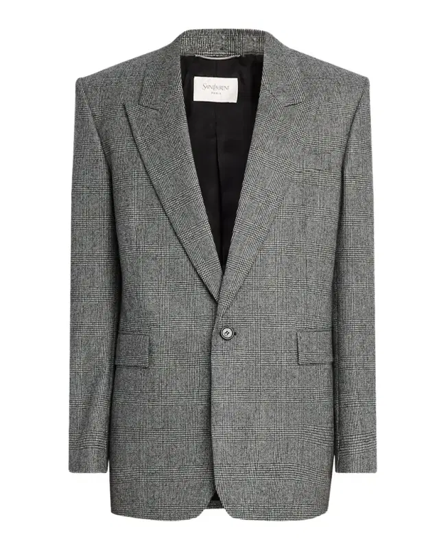 Saint Laurent Men 's Wool Prince de Galles Plaid Jacket