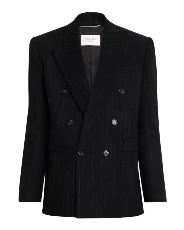 Saint Laurent Men 's Pinstripe Double-Breasted Peak Lapel Sport Coat