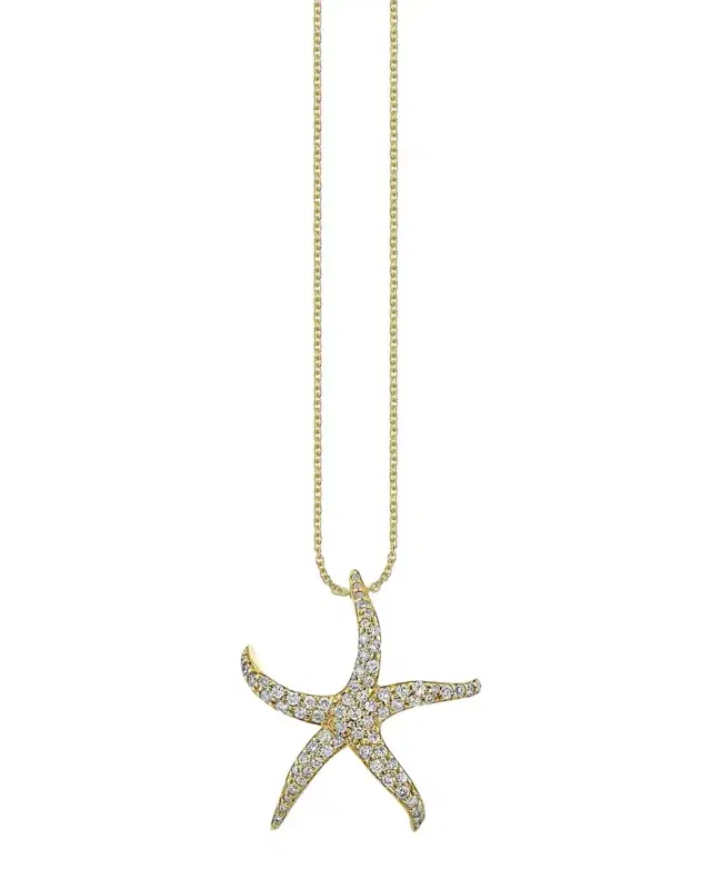 14K Pave Large Starfish Pendant on Cable Chain Necklace