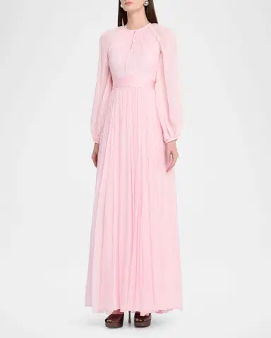 Givenchy Balloon-Sleeve Silk Chiffon Gown | Thumbnail 3