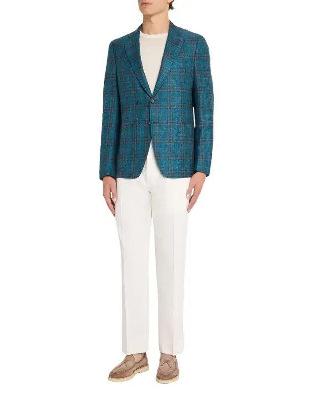 Men 's Wool, Cashmere, Silk, and Linen Plaid Sport Coat