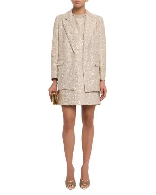 Sachin & Babi Teddi Open-Front Sequin Tweed Blazer