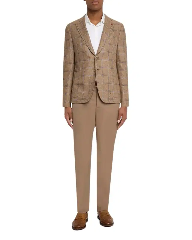 Men 's Wool and Silk Windowpane Single-Breasted Sport Coat