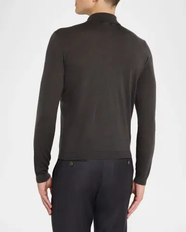 Emporio Armani Men's Grey Wool Collared Cardigan | Thumbnail 2 Emporio Armani Men's Grey Wool Collared Cardigan | Thumbnail 2