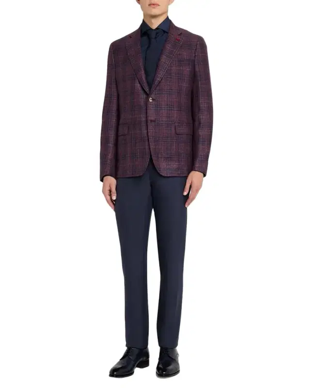 Men 's Wool and Silk Plaid Single-Breasted Sport Coat