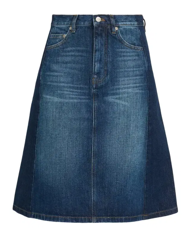 Two-Tone Denim Midi Skirt