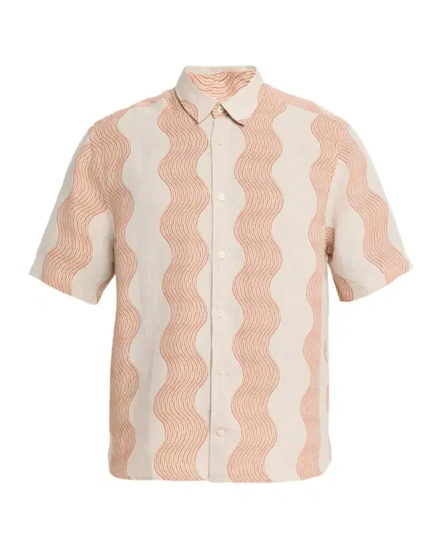 Men 's Castro Linen Cabana Stripe Short-Sleeve Shirt