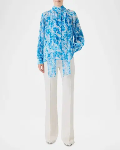 Akris Whitecaps Printed Tie-Neck Silk Blouse | Thumbnail 2 Akris Whitecaps Printed Tie-Neck Silk Blouse | Thumbnail 2