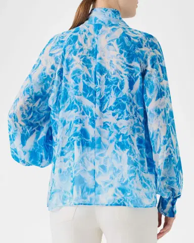 Akris Whitecaps Printed Tie-Neck Silk Blouse | Thumbnail 3 Akris Whitecaps Printed Tie-Neck Silk Blouse | Thumbnail 3