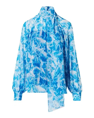Akris Whitecaps Printed Tie-Neck Silk Blouse | Thumbnail 1 Akris Whitecaps Printed Tie-Neck Silk Blouse | Thumbnail 1