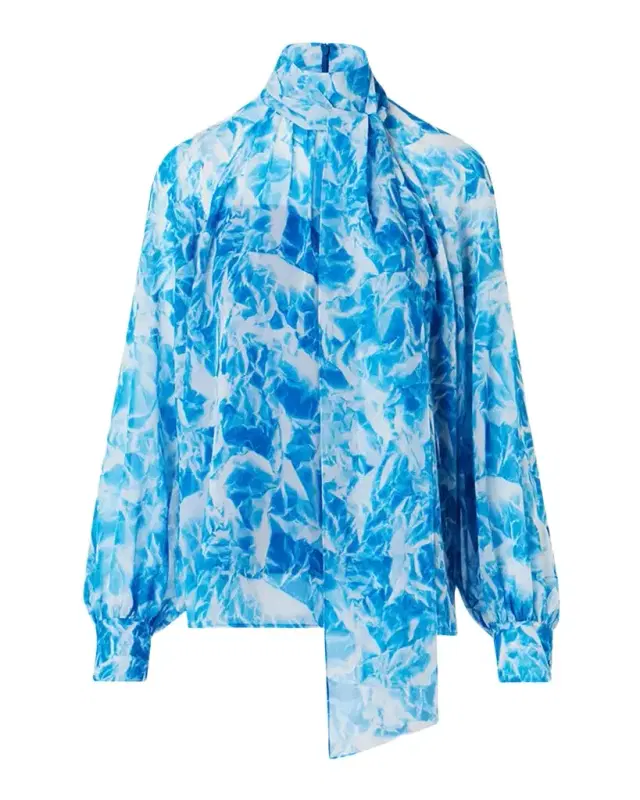 Whitecaps Printed Tie-Neck Silk Blouse Whitecaps Printed Tie-Neck Silk Blouse