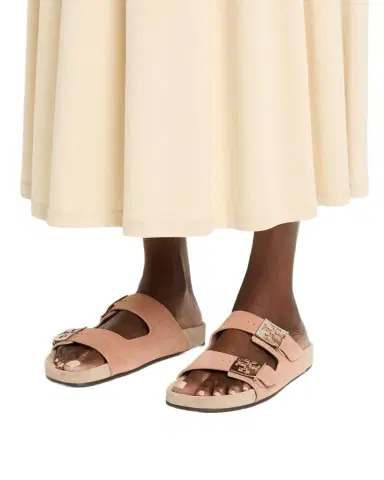 Tory Burch Mellow Suede Dual-Buckle Slide Sandals | Thumbnail 1 Tory Burch Mellow Suede Dual-Buckle Slide Sandals | Thumbnail 1