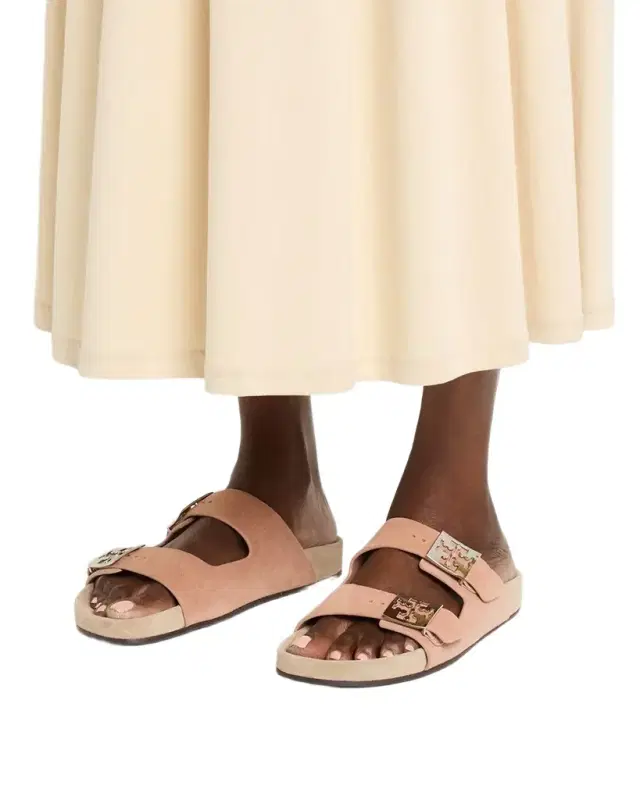 Tory Burch Mellow Suede Dual-Buckle Slide Sandals