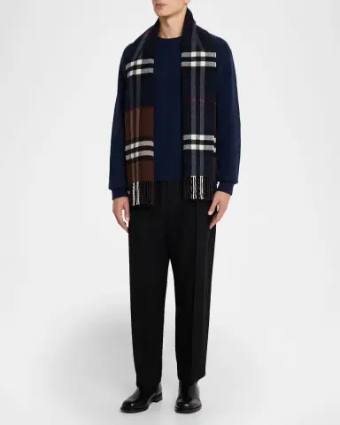 Burberry Men 's Contrast Check Cashmere Scarf | Thumbnail 2 Burberry Men 's Contrast Check Cashmere Scarf | Thumbnail 2
