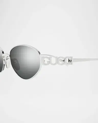 Gucci Block Bending 47mm Oval Metal Sunglasses | Thumbnail 2